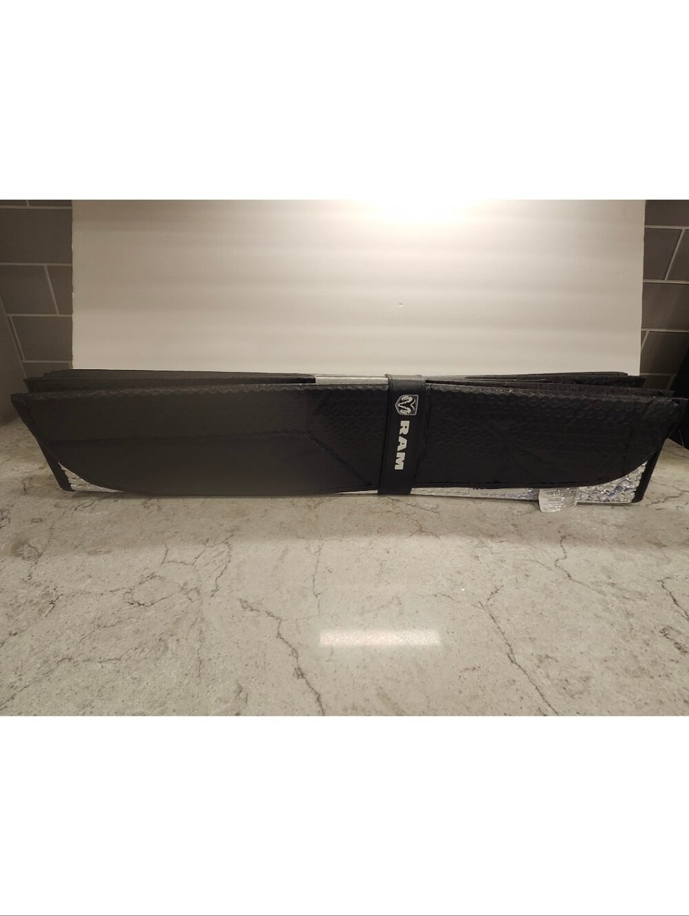 Dodge Ram Black Dashboard Accordian Sun Shade & 2 Ram Liscense Plate Screw Cover - Picture 4 of 10